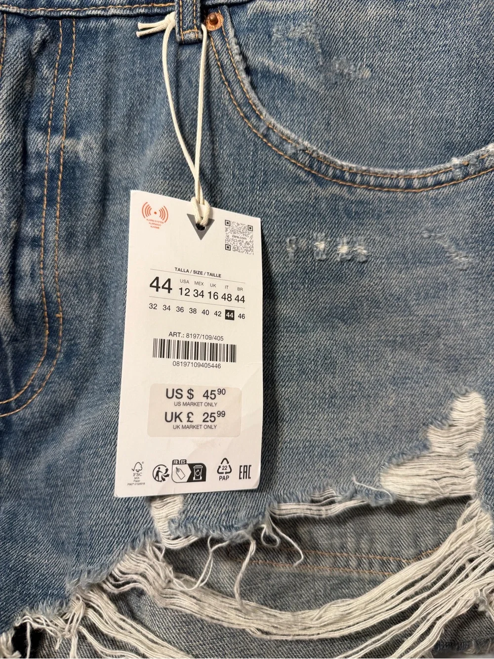 Zara Distressed Light Blue Denim Cutoff Shorts
